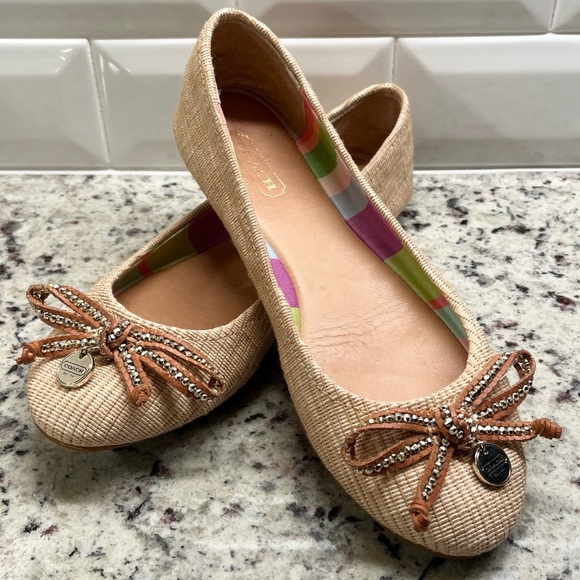 Coach Leena Straw Ballet Flat with Bow Detail Size 6 EUC